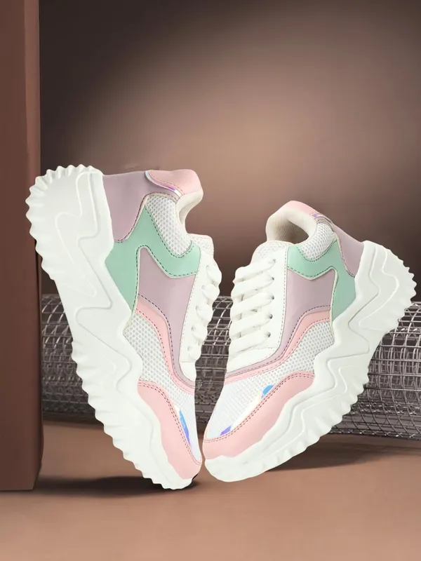 Pink_Synthetic_Leather_Sneakers_For_Women