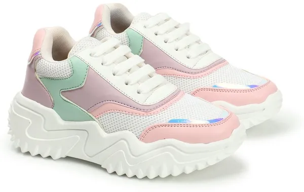 Pink_Synthetic_Leather_Casual_Lace_Up_Sneakers_For_Women
