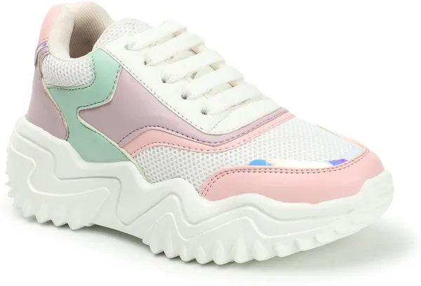 Pink_Synthetic_Leather_Casual_Lace_Up_Sneakers_For_Women