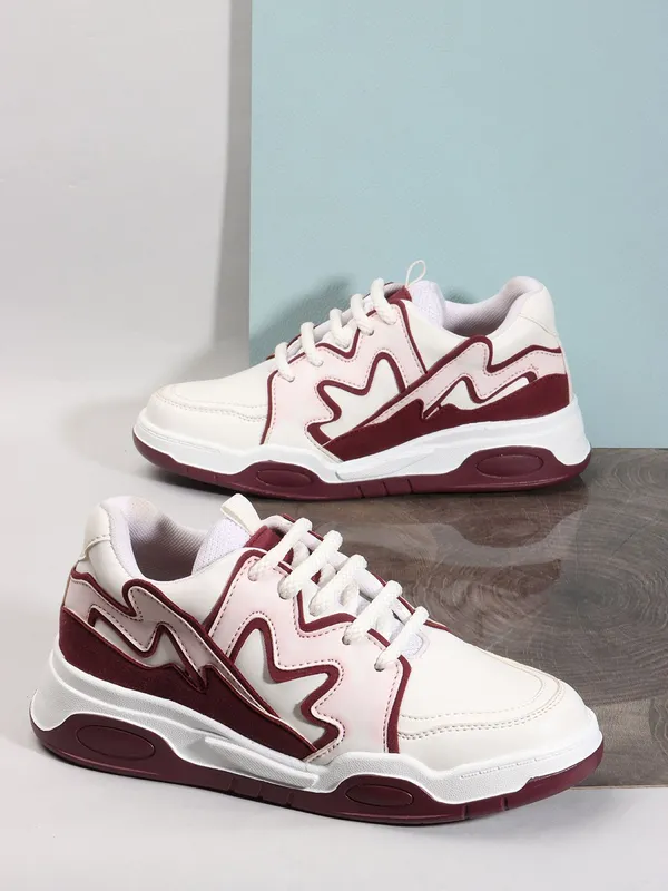 Maroon_Synthetic_Leather_Casual_Lace_Up_Sneakers_For_Women