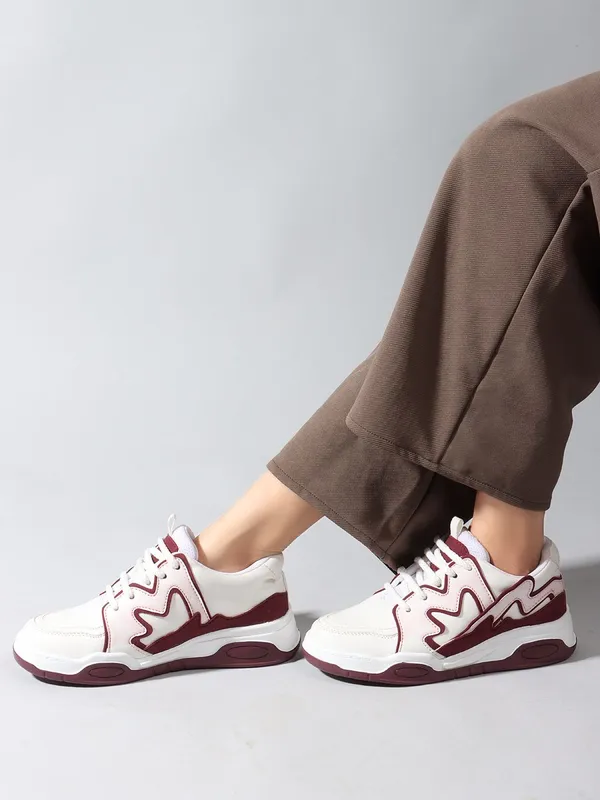 Maroon_Synthetic_Leather_Casual_Lace_Up_Sneakers_For_Women