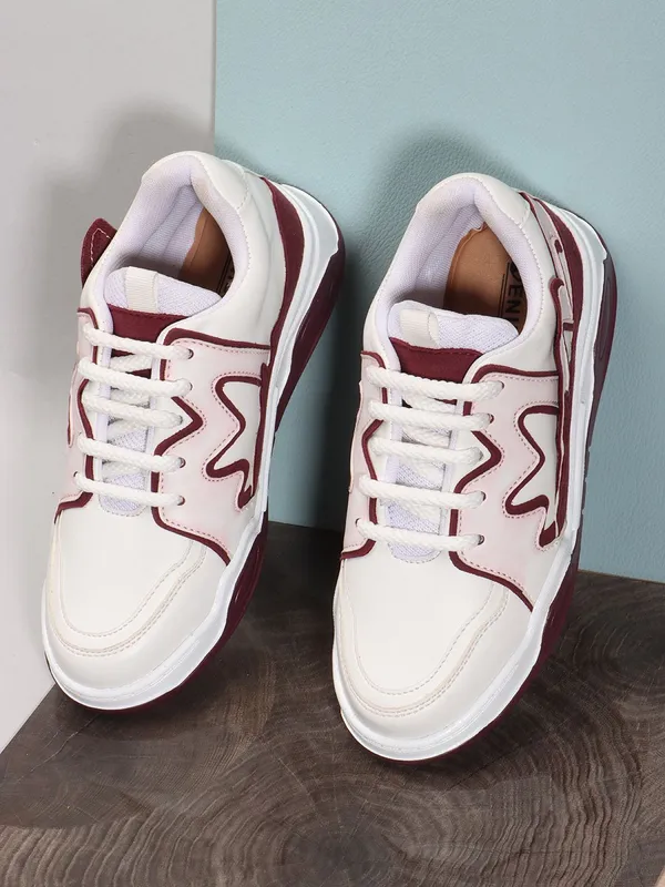 Maroon_Synthetic_Leather_Casual_Lace_Up_Sneakers_For_Women