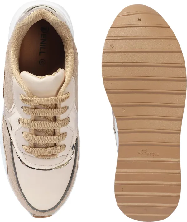 Beige_Synthetic_Leather_Casual_Lace_Up_Sneakers_For_Women