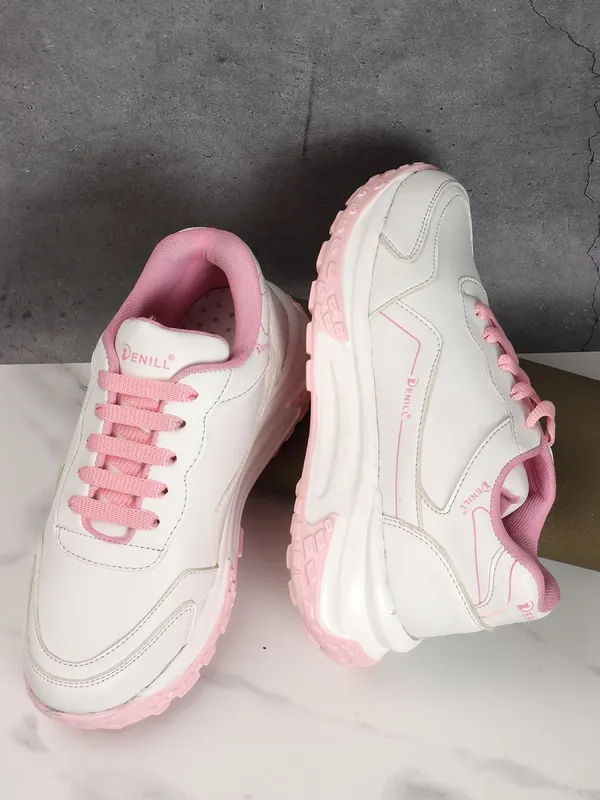 Pink_Synthetic_Leather_Sneakers_For_Women