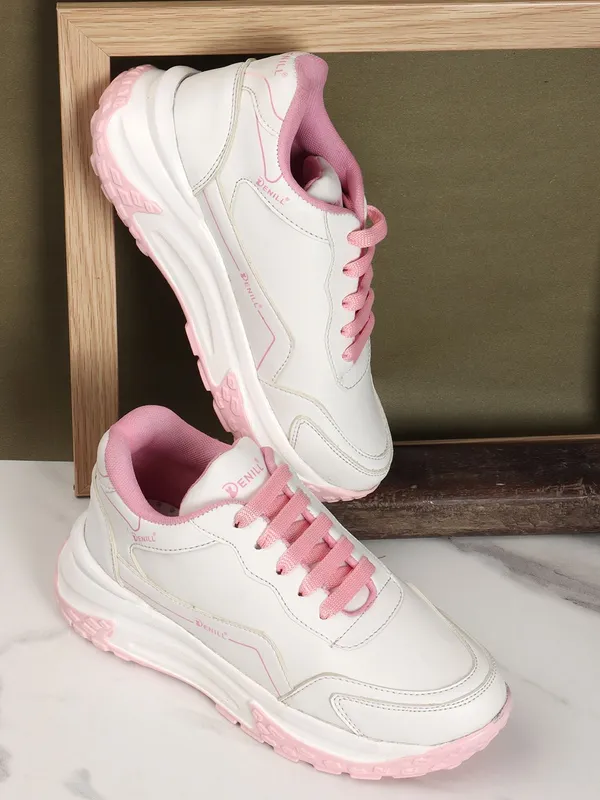 Pink_Synthetic_Leather_Casual_Lace_Up_Sneakers_For_Women