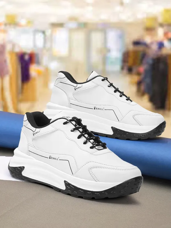 White_Synthetic_Leather_Sneakers_For_Women