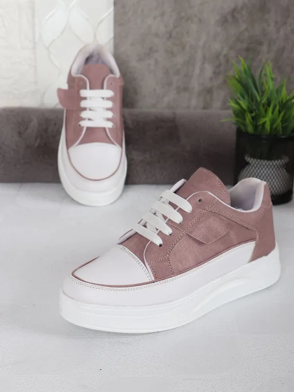 Peach_Suede_Casual_Slip_On_Sneakers_For_Women