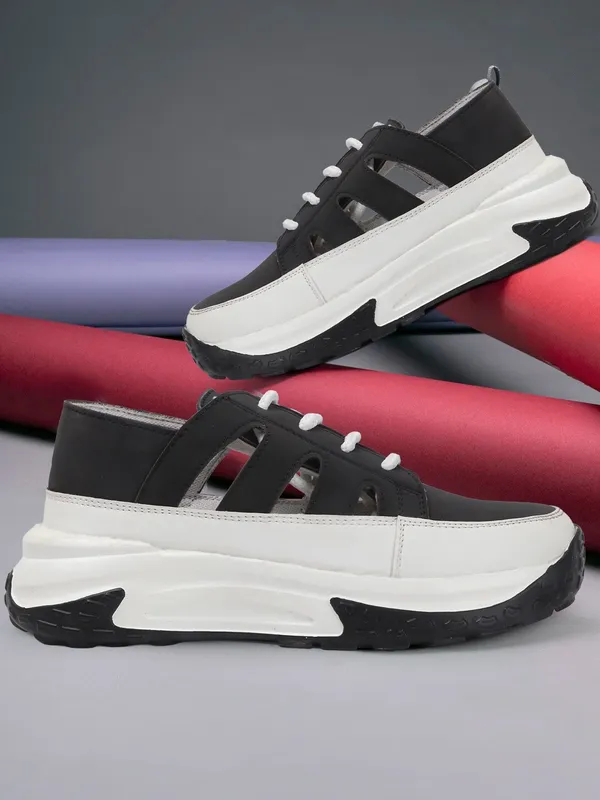 Black_Synthetic_Leather_Casual_Lace_Up_Sneakers_For_Women