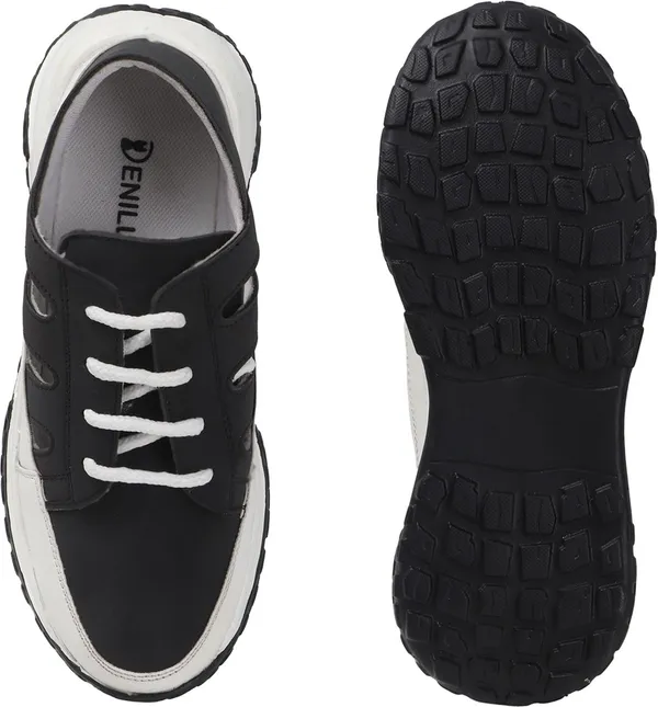 Black_Synthetic_Leather_Casual_Lace_Up_Sneakers_For_Women
