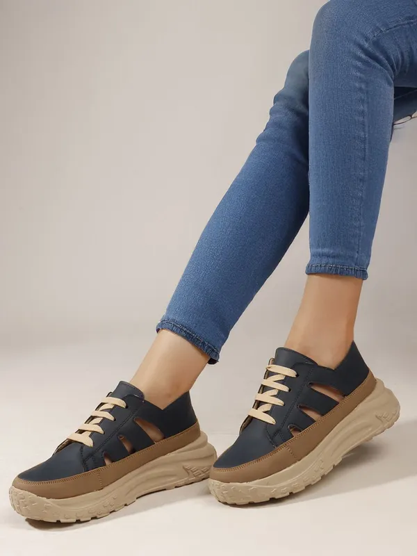 Blue_Synthetic_Leather_Casual_Lace_Up_Sneakers_For_Women