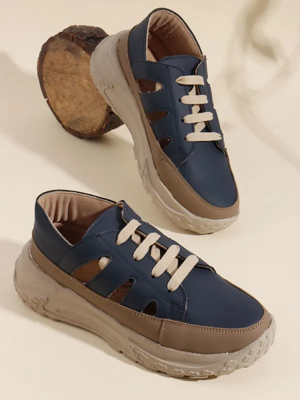 Blue_Synthetic_Leather_Casual_Lace_Up_Sneakers_For_Women