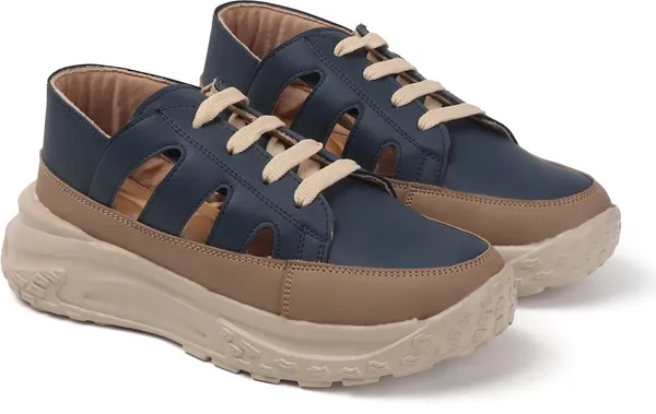 Blue_Synthetic_Leather_Casual_Lace_Up_Sneakers_For_Women