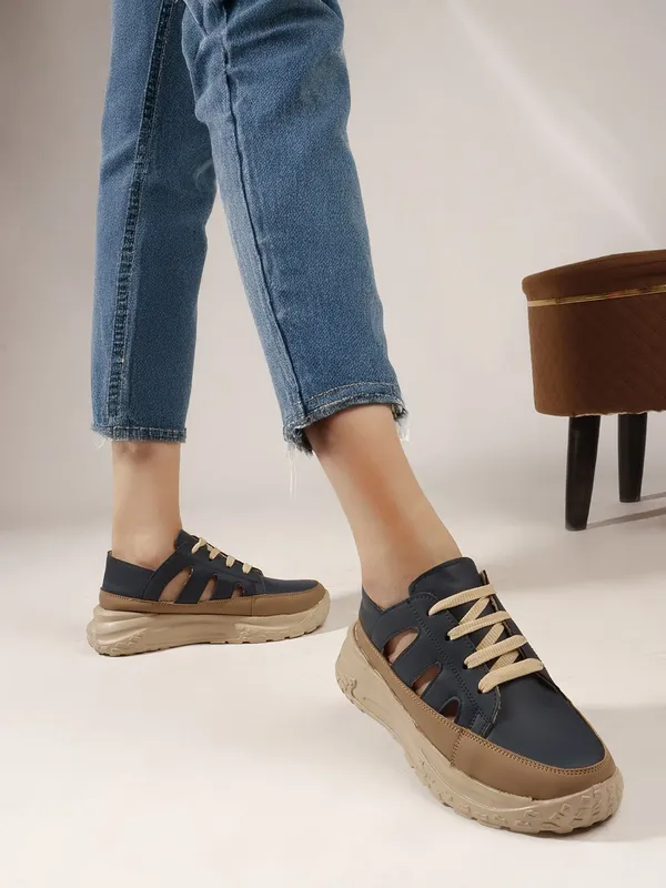Blue_Synthetic_Leather_Casual_Lace_Up_Sneakers_For_Women