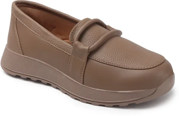 Beige_Synthetic_Leather_Sneakers_For_Women