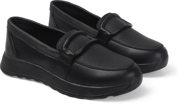 Black_Synthetic_Leather_Casual_Lace_Up_Sneakers_For_Women