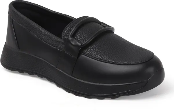 Black_Synthetic_Leather_Casual_Lace_Up_Sneakers_For_Women