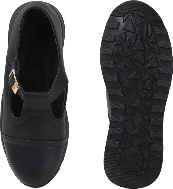 Black_Synthetic_Leather_Casual_Lace_Up_Sneakers_For_Women