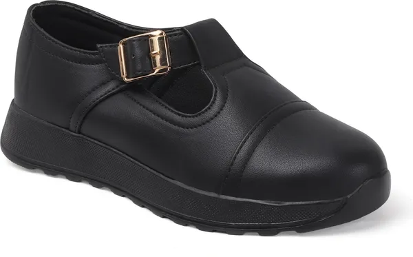 Black_Synthetic_Leather_Casual_Lace_Up_Sneakers_For_Women