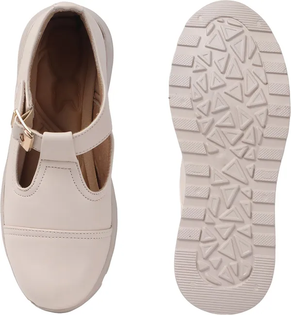 Beige_Synthetic_Leather_Sneakers_For_Women
