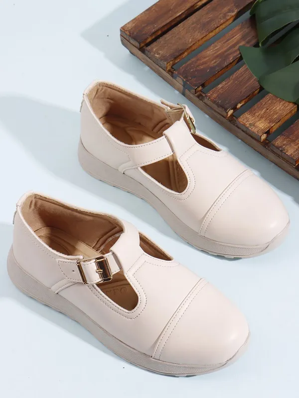 Beige_Synthetic_Leather_Sneakers_For_Women