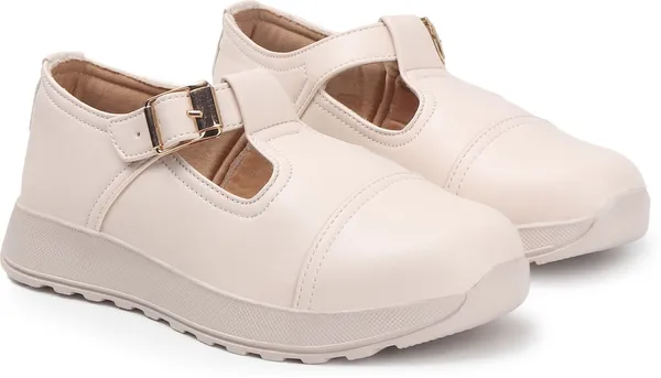 Beige_Synthetic_Leather_Sneakers_For_Women
