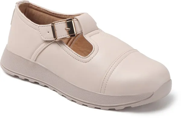 Cream_Synthetic_Leather_Casual_Lace_Up_Sneakers_For_Women
