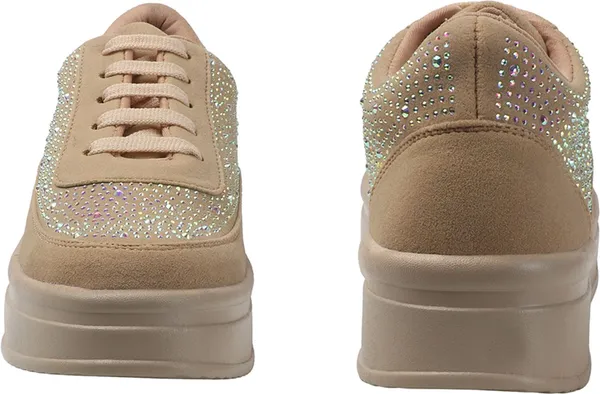 Beige_Synthetic_Leather_Casual_Lace_Up_Sneakers_For_Women