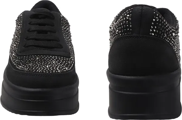 Black_Synthetic_Leather_Casual_Lace_Up_Sneakers_For_Women