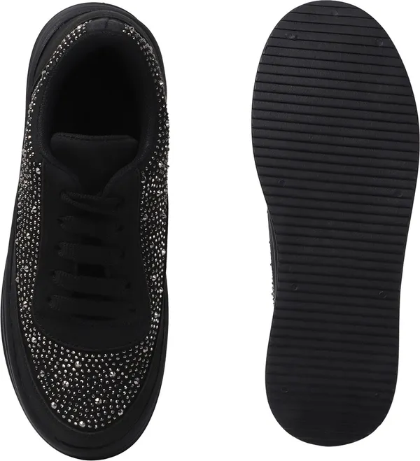 Black_Synthetic_Leather_Casual_Lace_Up_Sneakers_For_Women