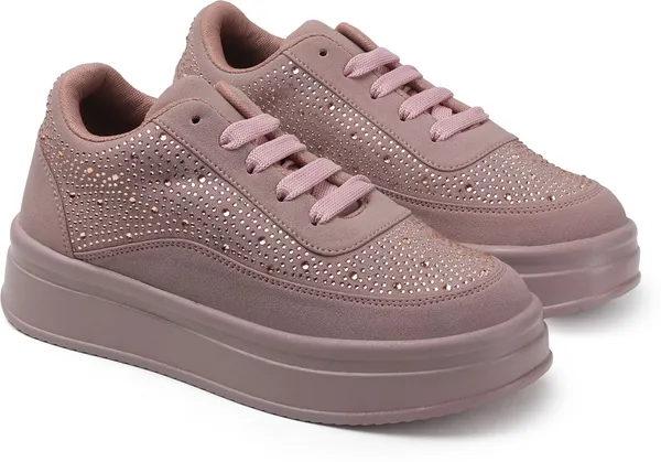 Pink_Synthetic_Leather_Sneakers_For_Women