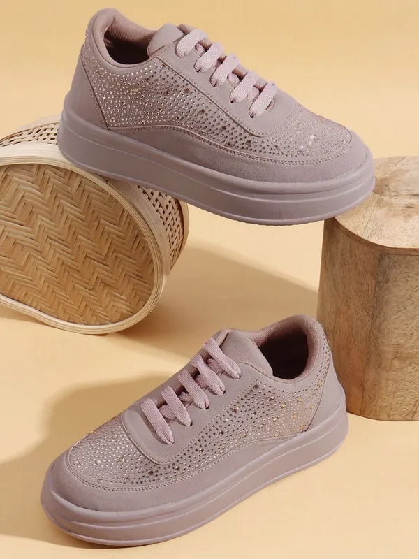 Pink_Synthetic_Leather_Sneakers_For_Women