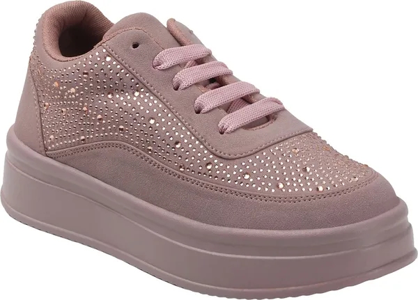 Peach_Synthetic_Leather_Casual_Lace_Up_Sneakers_For_Women