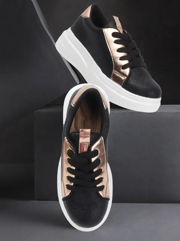 Black_Synthetic_Leather_Sneakers_For_Women