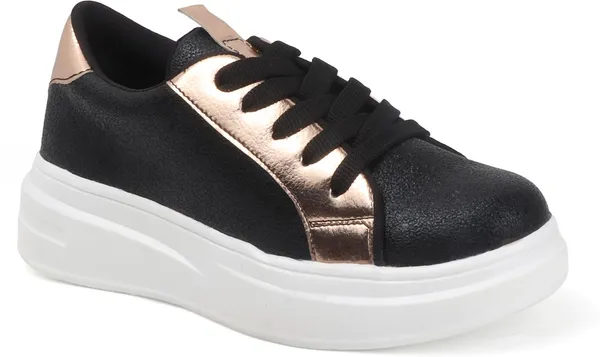 Black_Synthetic_Leather_Sneakers_For_Women