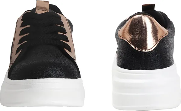 Black_Synthetic_Leather_Casual_Lace_Up_Sneakers_For_Women