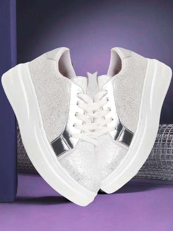 White_Synthetic_Leather_Sneakers_For_Women
