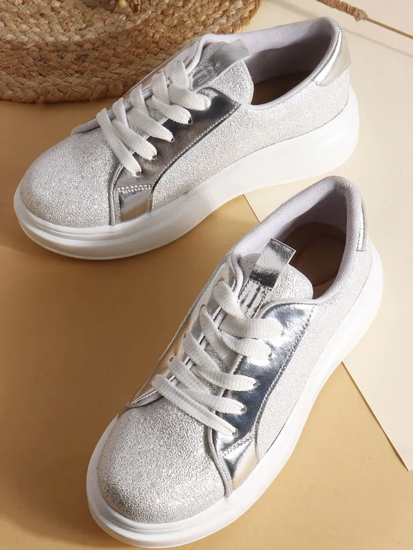 White_Synthetic_Leather_Sneakers_For_Women