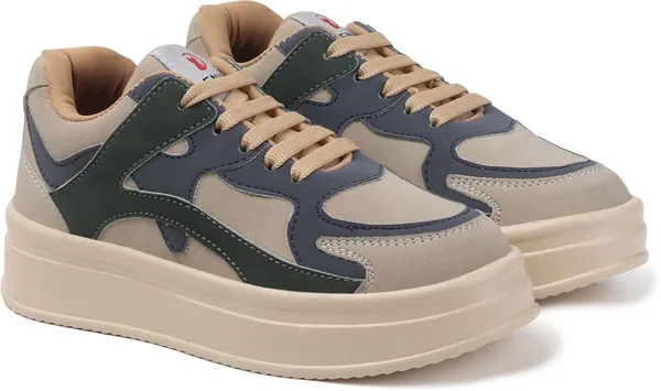 Beige_Synthetic_Leather_Sneakers_For_Women
