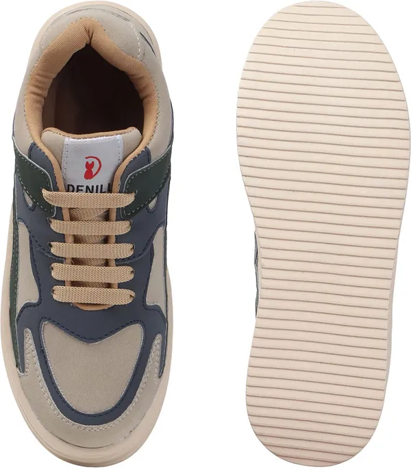 Beige_Synthetic_Leather_Sneakers_For_Women