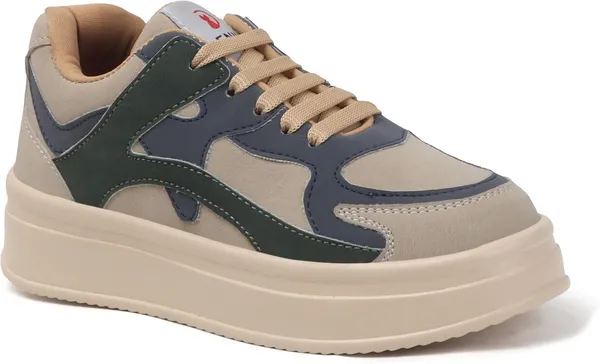 Beige_Synthetic_Leather_Sneakers_For_Women