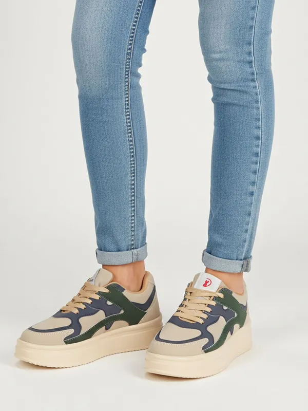 Beige_Synthetic_Leather_Sneakers_For_Women