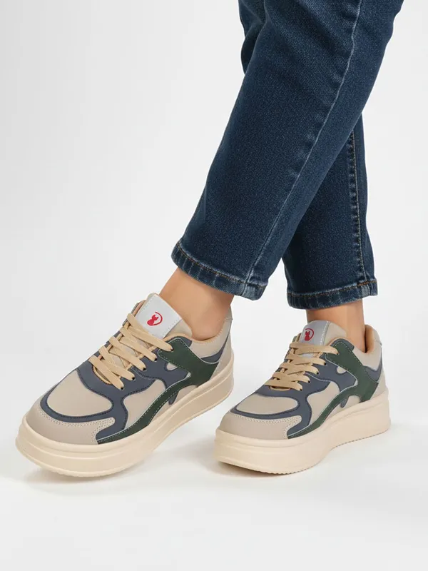 Beige_Synthetic_Leather_Sneakers_For_Women