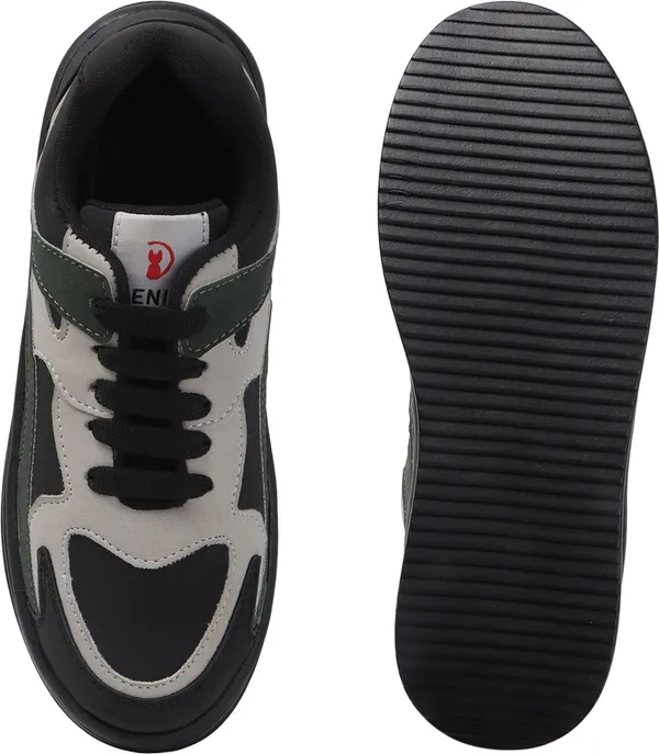 Black_Synthetic_Leather_Sneakers_For_Women
