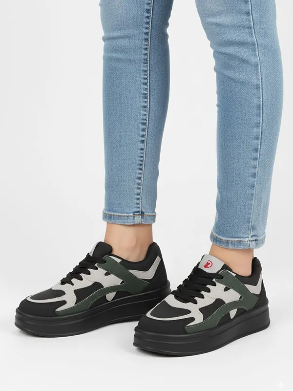 Black_Synthetic_Leather_Casual_Lace_Up_Sneakers_For_Women