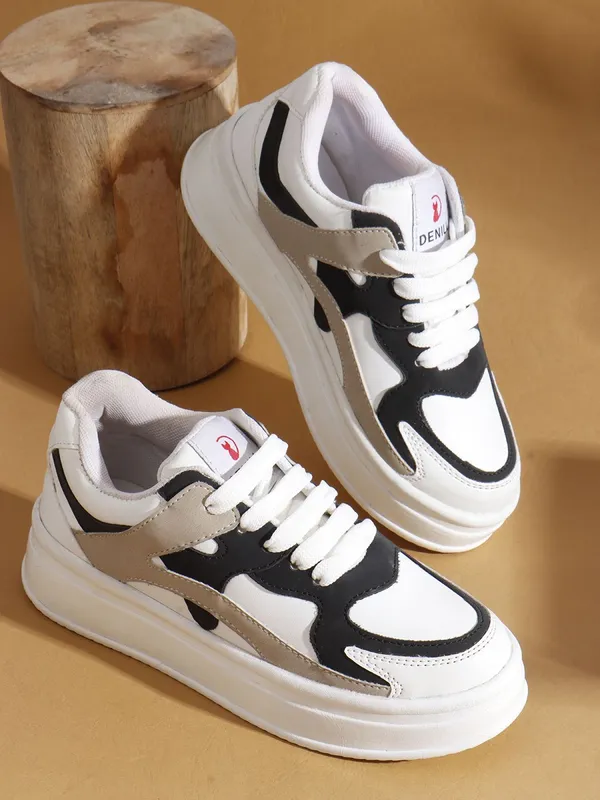 White_Synthetic_Leather_Sneakers_For_Women