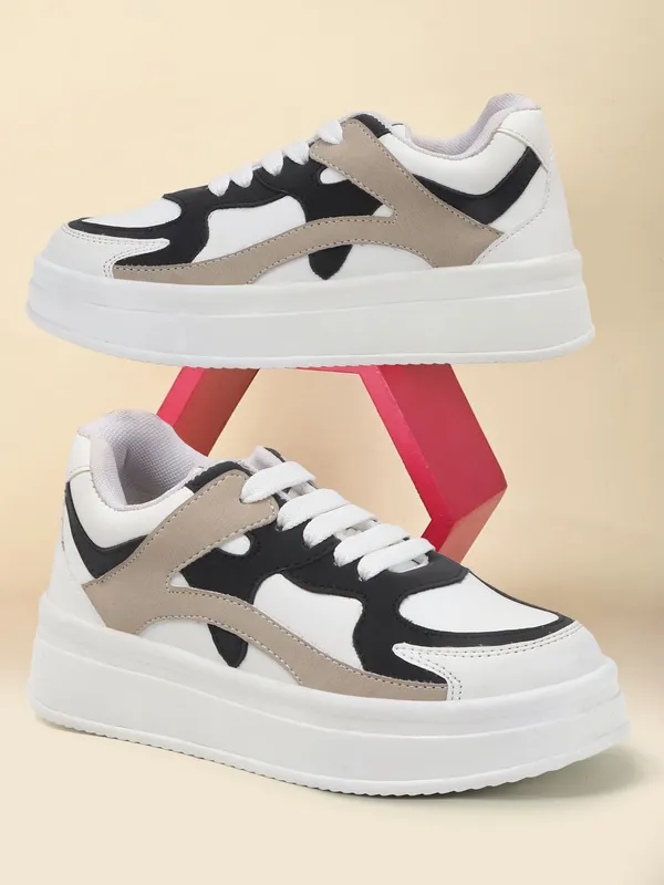 White_Synthetic_Leather_Sneakers_For_Women