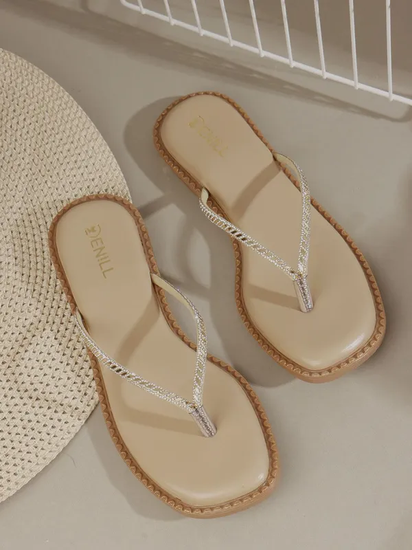 Beige_Synthetic_Leather_Flats_For_Women