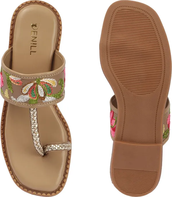 Beige_Synthetic_Leather_Flats_For_Women
