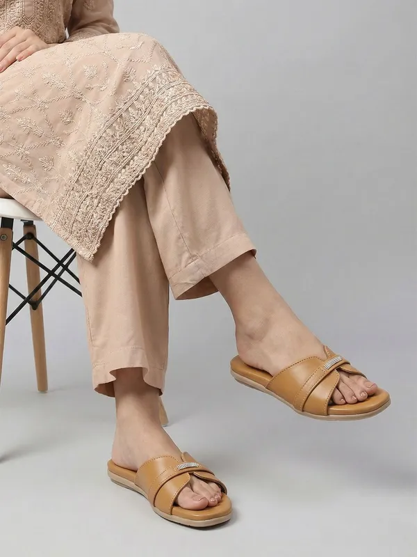Camel_Synthetic_Leather_Flats_For_Women