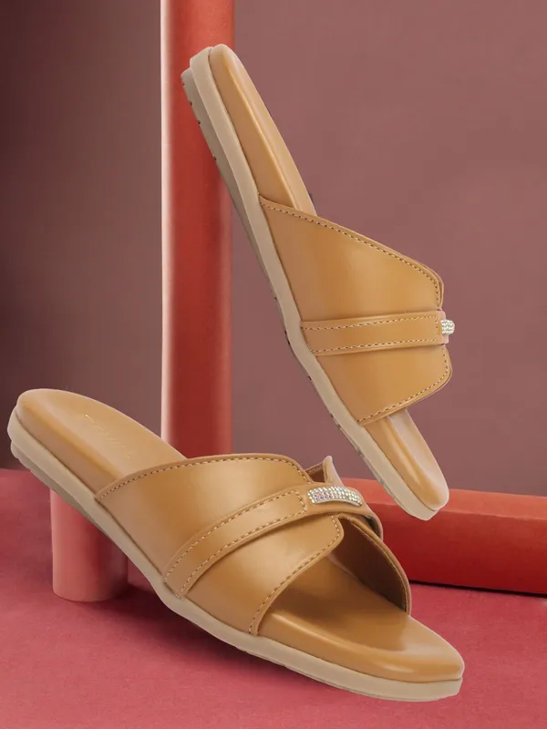 Camel_Synthetic_Leather_Flats_For_Women